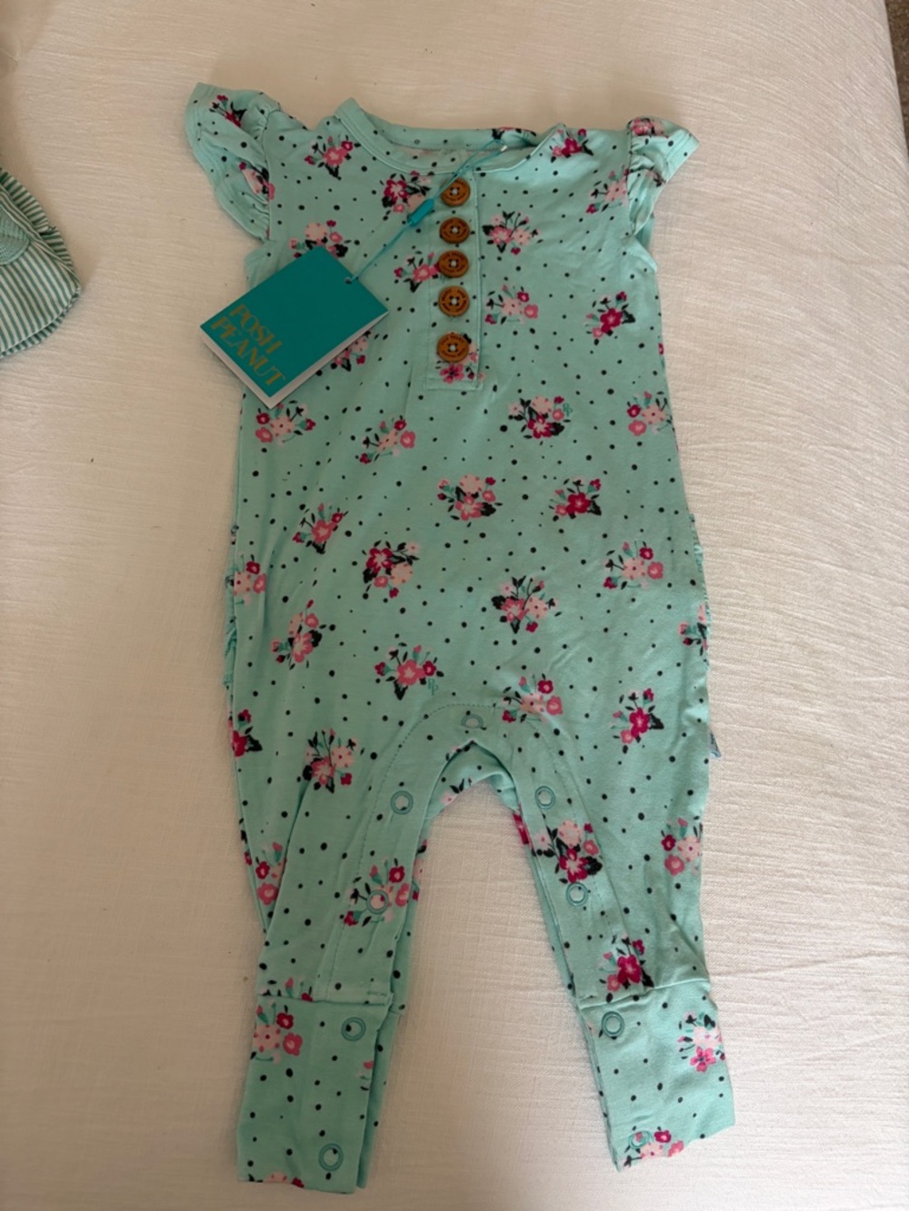 Posh Peanut Mint Floral One-Piece Footie